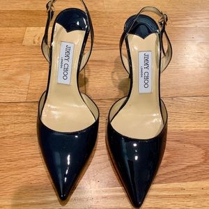 Jimmy Choo Navy Patent Leather 4” Heels, Sz 6